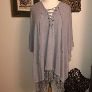 Gray poncho with crisscross front
